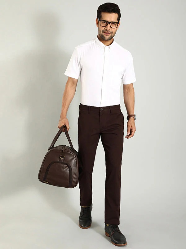 Indian Terrain Men's Slim Fit Solid Brown Trousers